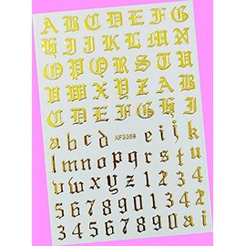 Art Latin Roman English Alphabet Letters Numbers 3D Nail Art Sticker Gold for Nails Design Nail Art Stickers Decals Supplies Manicure Tips Sticker Colorful for Nail Decorations