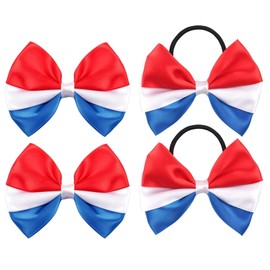 Red White Blue Hair Clips for Girls American Flag Hair Clip Patriotic Hair Bow Clips for 4th of July Hair Accessories Grosgrain Hair Bows with Heart TSFJ49 (4pcs Bow Set)