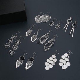 Roheafer 16 Pairs Drop Dangle Earrings Statement Boho Earrings Long Bar Leaf Twist Curved Gold Dangle Earrings for Women Girls