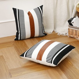 Homefeelzydys Throw Pillow Covers 18x18 Inch Set of 2, Paneled Faux Leather Accent Throw Pillow Cover 45x45 cm, Modern Country Farmhouse Style Pillowcase for Bedroom Living Room Sofa Black Pillows