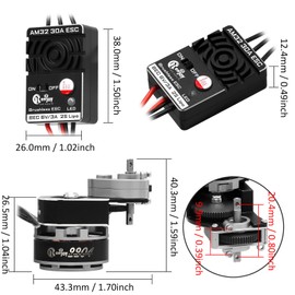 2204 2400KV Brushless Outrunner Motor with Transmission & 30A Brushless ESC Electric Speed Controller for Axial SCX24 1/24 Remote Control Car Crawler Truck (Titanium)