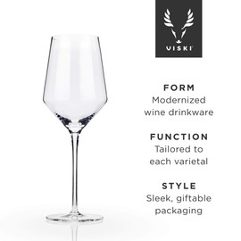Viski Raye Angled Chardonnay Set of 2 No-Lead Premium Crystal Clear Glass, Modern Stemmed, Flat Bottom White Wine Gift Set, 13 oz