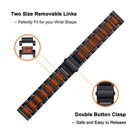 YEEJOK Galaxy Watch 3 Band 41mm Replacement, Galaxy Watch Active 2 Bands 44mm, Vivoactive 5/3 Bands Metal, 20mm Wooden Watch Strap Compatible for Garmin Venu for Men Women-Black