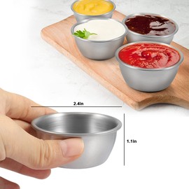 Amytalk Ramekin Sauce Dipping Bowl Mini Sauce Cups Pudding Condiment Cups for Home Party Stainless Steel (Sliver 12 Pack 50ml)