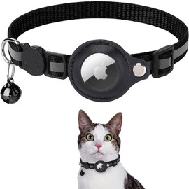 AZULDIMEN Airtag Collar para Gato, con Timbre y Hebilla de liberación automática de Seguridad, Reflectante y Rango Ajustable de 22-32cm. Collar Duradero de PU y Nylon para Gatos. (Negro)