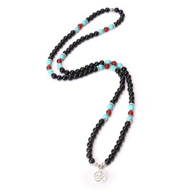 PWMENLK 108 Mala Beads Meditation Necklace 7 Chakra Buddhist Prayer Beaded Bracelet Tree of Life Pendant Necklace Healing Stone Yoga Necklace Women Men Bracelets(black obsidian)