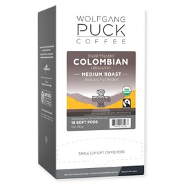 Wolfgang Puck Coffee, Organic Colombian Fair Trade, 9.5 Gram Soft Pods, 18 Count (Pack of 1)