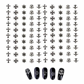 Cross Nail Decoration,100 Pcs 3D Nail Art Charms Vintage Silver Metal Chrome Punk Gothic Crosses Mixed Styles for Manicure Craft DIY Nail Art Decorations