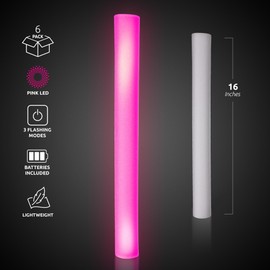 Fun Central 6 Pack 16 Inch Flashing LED Foam Stick Baton (Pink)
