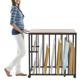 Art Storage Rack with 4 Locking Wheels - Large Canvas Drying Rack System with Handle | Adjustable Shelves for Frame/Drawing Board Display - Studio & Gallery Mobile Organizer