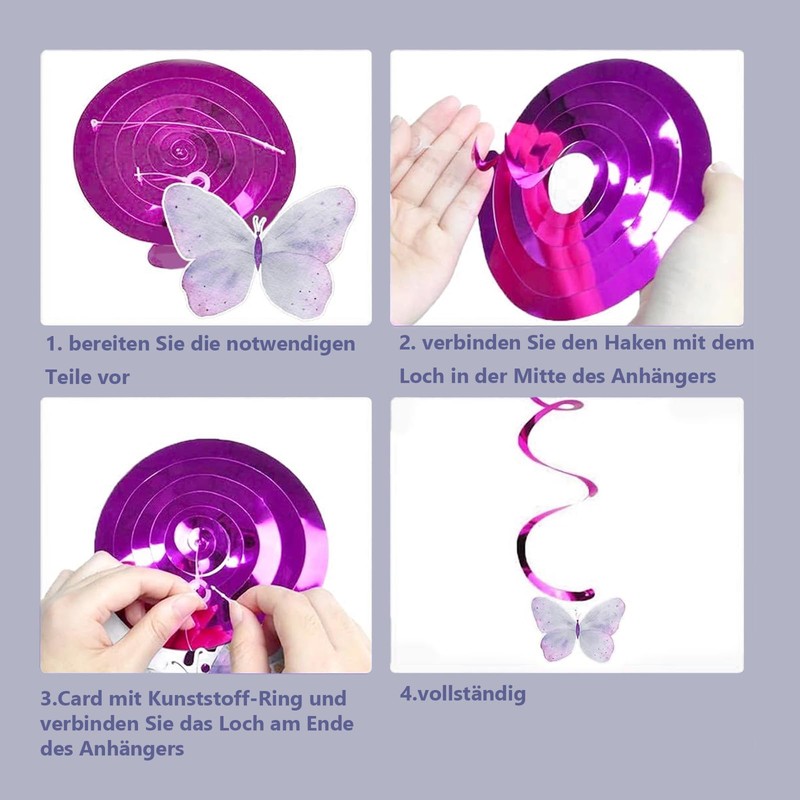 Pack of 13 Butterfly Hanging Swirls, Birthday Decoration, Butterfly Swirls,