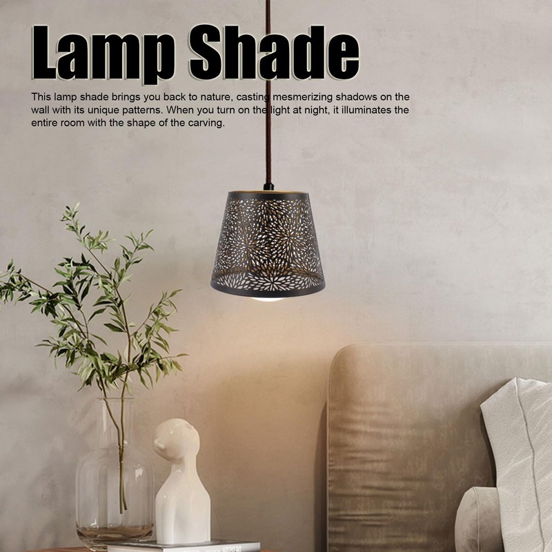 Lampshade, Black E26-E27 Metal Lampshade Cover Iron with Inner Gold