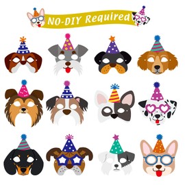 12 Pieces Dog Birthday Masks and Garland - Funny Paper Masks for Dog Theme Party Decoration - Cardstock Baby Shower Banner for Puppy Birthday Party Favors