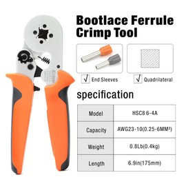 iCrimp Square Self-Adjustable Crimping Tools for AWG23-10 Bootlace End-Sleeves Ferrule, Ratcheting Wire Crimping Plier