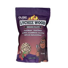 QUBE BBQ Taiwanese Lychee Wood Smoking Pellets | Light Floral Fruitwood Smoke | Use Less, Taste More | 100% Natural Hardwood for All Grills & Smokers | 2 lb Bag
