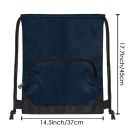 Drawstring Backpack Sports Gym Sackpack for Men Women,Patchwork Color Waterproof Drawstring Bag,Cinch Bag with 2 Zipper Pockets,String Backpack for Beach Soccer Football Wrestling,Navy blue M