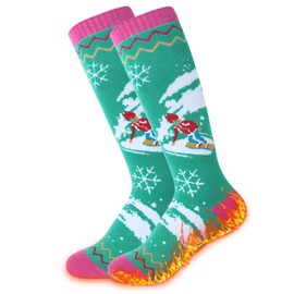 Zando Toddler Snow Socks - Thermal, Warm, Cozy Knee High Heated Socks for Baby Boys Youth Skiing Snowboarding Ice Skating - 4T-5T, 3-6 Years - Light Blue