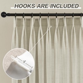 MASWOND Extra Wide Pinch Pleated Curtains, 84 x 96 inches Long Light Filtering Semi Sheer Linen Window Curtains for Patio Door, Living Room, Bedroom, Pinch Pleat Drapes with Hooks (1 Panel Linen)