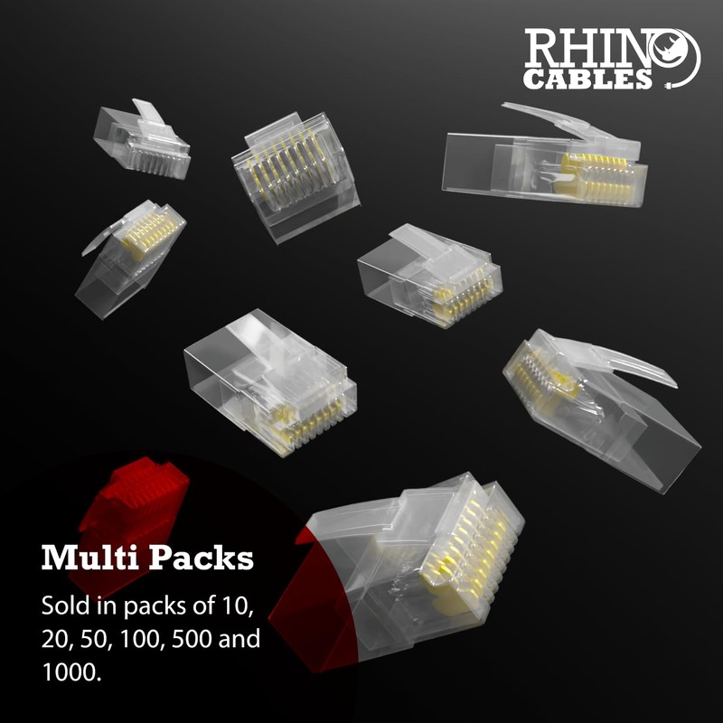 rhinocables RJ45 Connectors, Cat5e Connectors, Ethernet Plug Crimp Ends 8-Pin