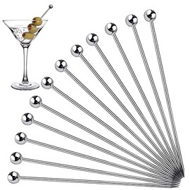 Metal Cocktail Picks for Drinks Stainless Steel，4 Inches Martini Olive Skewers，Fancy Bar Toothpicks Drink Garnish Bloody Mary Skewers Appetizer Fruit ,12PCS Silver