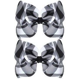 Syhood 2 Pieces Christmas 6.3 inch Large Bows with Alligator Clips Plaid Bow Hairpin Checkered Bow Hair Accessories for Girls Women Christmas Party (Black White Plaid)