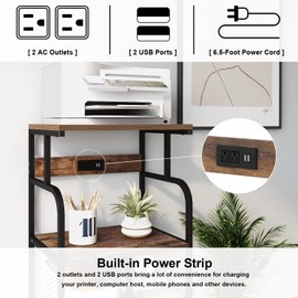 VEDECASA Large Printer Stand Cart with Charging Station USB Port 21.2"x15.7"x42.3" Tall 3-Tier Adjustable Shelf Storage Home Office Rolling Stand with Wheels