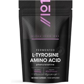 Fermented L-Tyrosine 500mg with BioPerine - 120 Capsules - Essential Amino Acid Support (120 Day Supply) by Alpha01