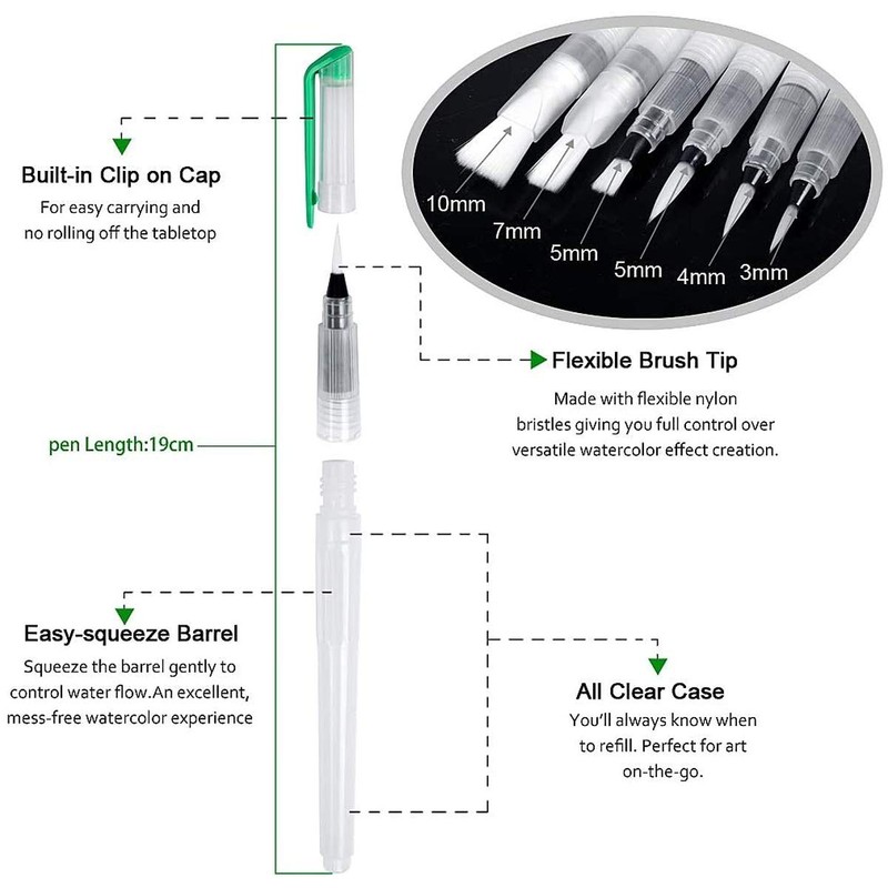 Water Brush Pens Aqua Pen Brushes Refillable Aquash Paintbrush with
