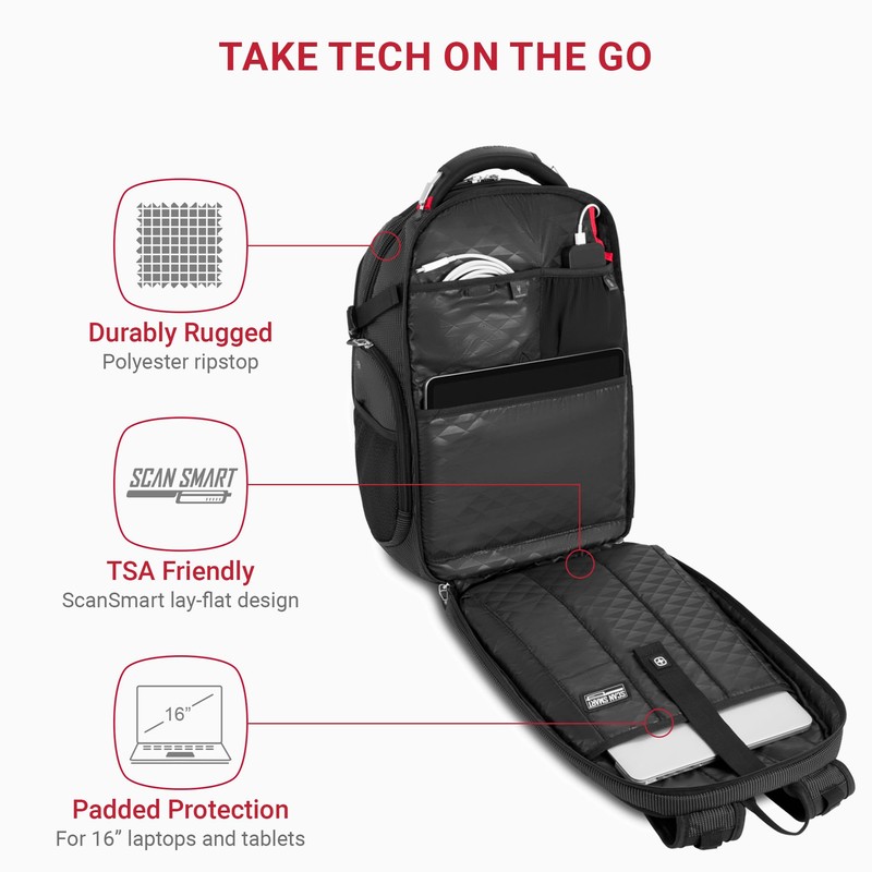 SwissGear Travel Tech Elite Laptop Backpack – Fits Laptops up