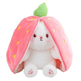 Wanwu World Reversible Bunny Stuffed Animal Rabbit Cuddle Stuffed Strawberry Bunny Transformed Rabbit Plush with Zipper 8" Easter Bunny Plushies Gifts for Baby Boys Girls