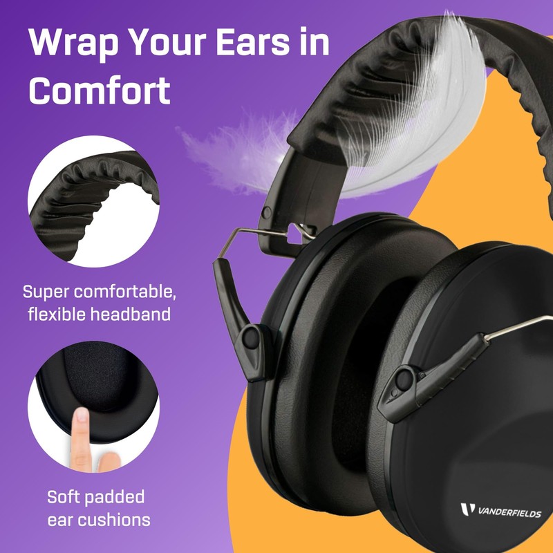 Vanderfields Hearing Protection Ear Muffs for Noise Reduction, 26dB Certified,