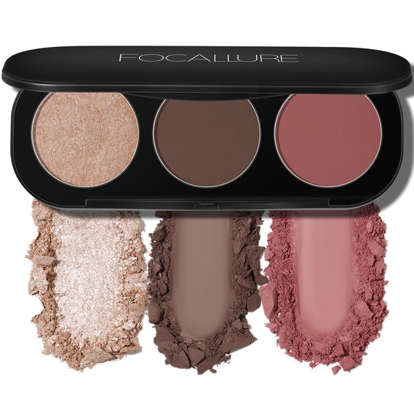 FOCALLURE Blush and Highlighter Palette,3 in 1 Contour Palette,Cruelty-Free Matte