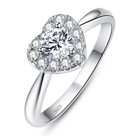 BONLAVIE 925 Sterling Silver Heart Rings for Women Heart Shape Women Engagement Ring Wedding Ring Round Cubic Zirconia Eternity Promise Ring for Her, Sterling Silver, Cubic Zirconia