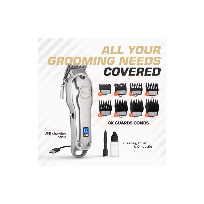 Fagaci Professional Hair Clippers Men Cordless, 440C Steel Barber Kit