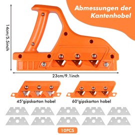 Fentar Edge Planer for Plasterboard, Plasterboard Planer with 45° and 60° Blade Set, Robust Plasterboard Cutter Hand Planer, Multi-Purpose Edge Planer for Plasterboard Cork Panels with 10 Replacement