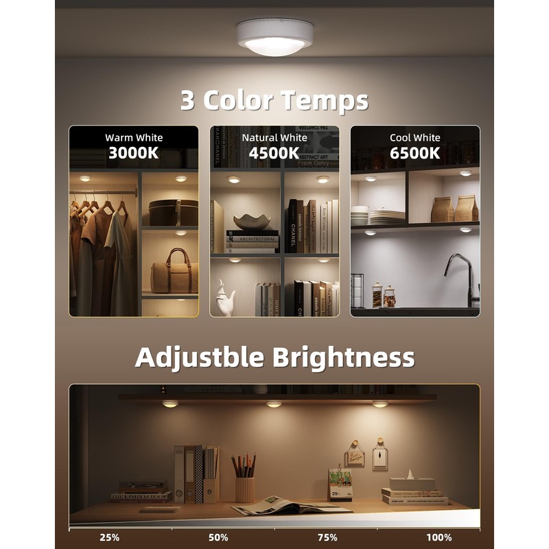 EZVALO 6-Pack Rechargeable Puck Lights with Remote, Mini Under Cabinet