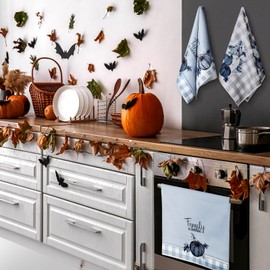 Peryiter 6 Pcs Blue Vintage Pumpkin Kitchen Towels Maple Leaf Decorative Hand Towels Autumn Harvest Seasonal Farmhouse Dishcloth for Fall Farmhouse Kitchen Dining Indoor Home Party Decorations