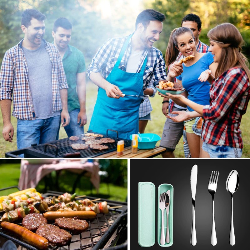 Travel Utensils with Case,SAOHYPEI Portable Silverware Set for Work, 4-Piece