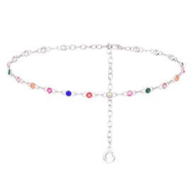 Urieo Rhinestone Waist Chain Belt Crystal Colorful Belly Chains Adjustable Bikini Beach Dress Chain Belts Body Jewelry for Women