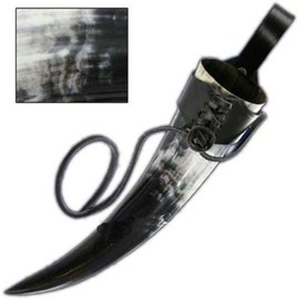 Nautical Replica Hub Medium Drinking Horn, Approx 12oz Medieval Viking Cup w/Black Leather Holder Rustic Vintage Home Decor Gifts