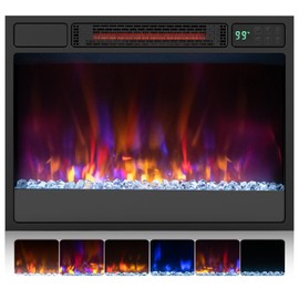 ORALNER 23” Electric Fireplace Inserts, Recessed Fireplace Insert with 6 Flame Colors, 5 Brightness, Remote Control, 8H Timer, Thermostat, Crystal, Infrared Heater for Indoor, 1500W (Black)