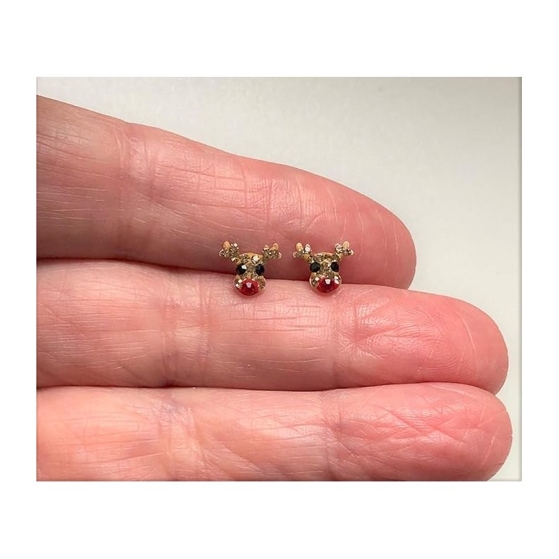 Christmas Reindeer Earrings with Crystal Stones - 925 Sterling Silver