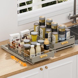 HOMEAILIE Under Sink Organizer, 2 Packs Under Sink Organizers and Storage, Slide Out Pull Out Cabinet Organizer Shelf with Metal Drawers for Kitchen Bathroom Pantry, Gray