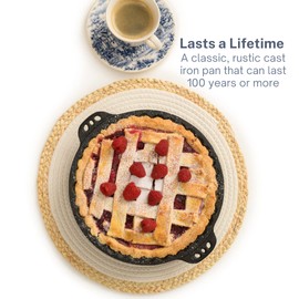 KUHA Pie Pan - 9” Cast Iron Skillet for Baking Apple, Pumpkin, Cherry Pies - with Silicone Trivet