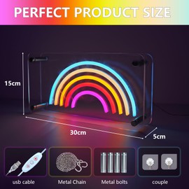 ENUOLI Rainbow Neon Sign, Rainbow Led Wall Signs USB Powered Rainbow Neon Lights Double-Layer Acrylic Neon for Girls Room Party, Kids Room Decoration, Christmas Birthday Rainbow Gifts for Kids