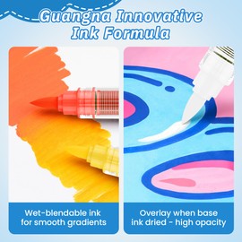 Guangna Acrylic Paint Markers Brush Tip, 120 Vivid Colors with Direct-Liquid Ink Control System, Professional-Grade Paint Pen for Rock Painting, Canvas, Glass, Plastic, Fabric & Creative Crafts