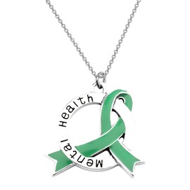 CENWA Mental Health Awareness Green Ribbon Necklace/Zipper Pull Mental Illness Jewelry Green Ribbon Depression Anxiety Warrior Gift (Mental-Health)