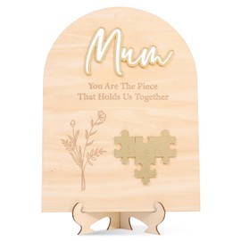 Mothers Day Puzzel Piece Wood Board Plaque- Mum Wood Sign Craft, Mothers Day Keepsake Milestone, You are The Pieces That Holds Us Together Mothers Day Craft, Heart Acrylic Wood Sign with Stands