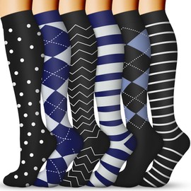 QUXIANG Calcetines de compresión para mujeres y hombres, 15-20 mmHg, los mejores para médicos, enfermería, correr, atletismo, venas varicosas, viajes, 013 Gris/Negro/Negro/Negro/Negro/Negro/Gris/Gris, Small-Medium