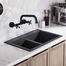 Wall Mount Kitchen Faucet 8 Inch Center 9 Inch Spout Reach 2 Cross Handle Matte Black Victorian Kitchen Sink Faucets